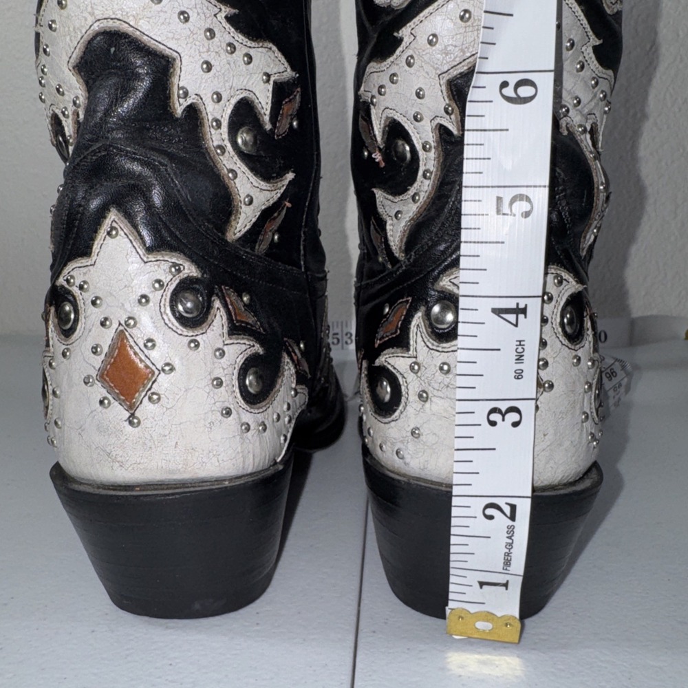 Lucchese Womens Black & White Studded Scarlette Cowboy Boots SZ 8 Western Gothic - Picture 10 of 16